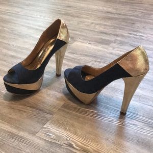 Blue and gold heels
